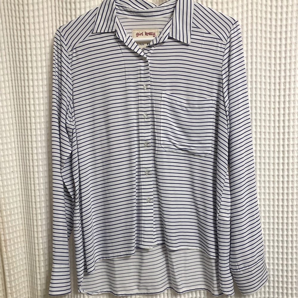 blue striped button up